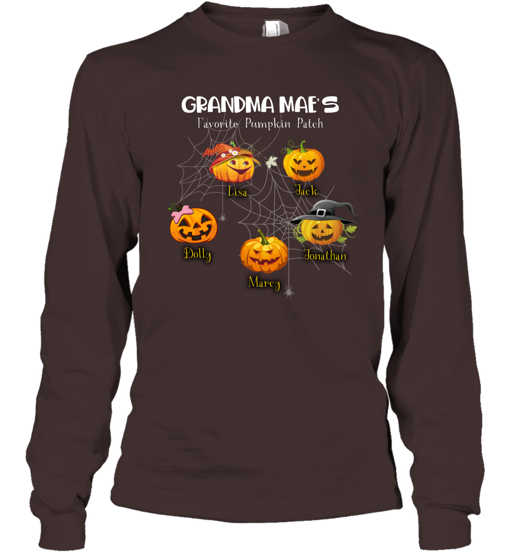 Grandma mae's favorite pumpkin patch Halloween Custom Long Sleeve T-Shirt Long Sleeve T-Shirt Dark Chocolate