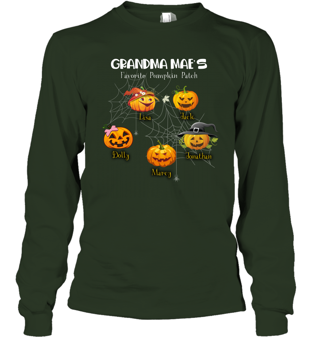 Grandma mae's favorite pumpkin patch Halloween Custom Long Sleeve T-Shirt Long Sleeve T-Shirt Forest Green