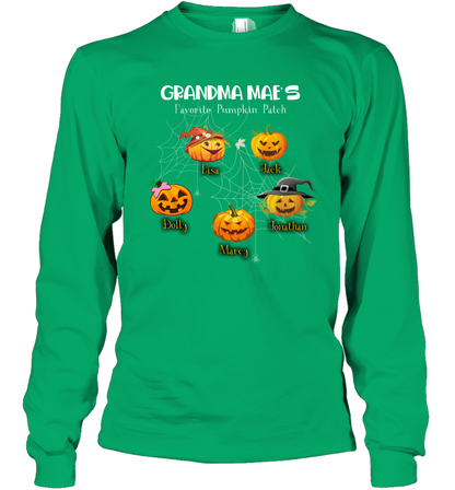 Grandma mae's favorite pumpkin patch Halloween Custom Long Sleeve T-Shirt Long Sleeve T-Shirt Irish Green