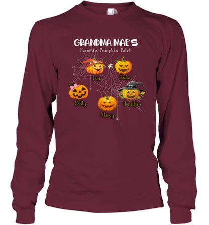 Grandma mae's favorite pumpkin patch Halloween Custom Long Sleeve T-Shirt Long Sleeve T-Shirt Maroon