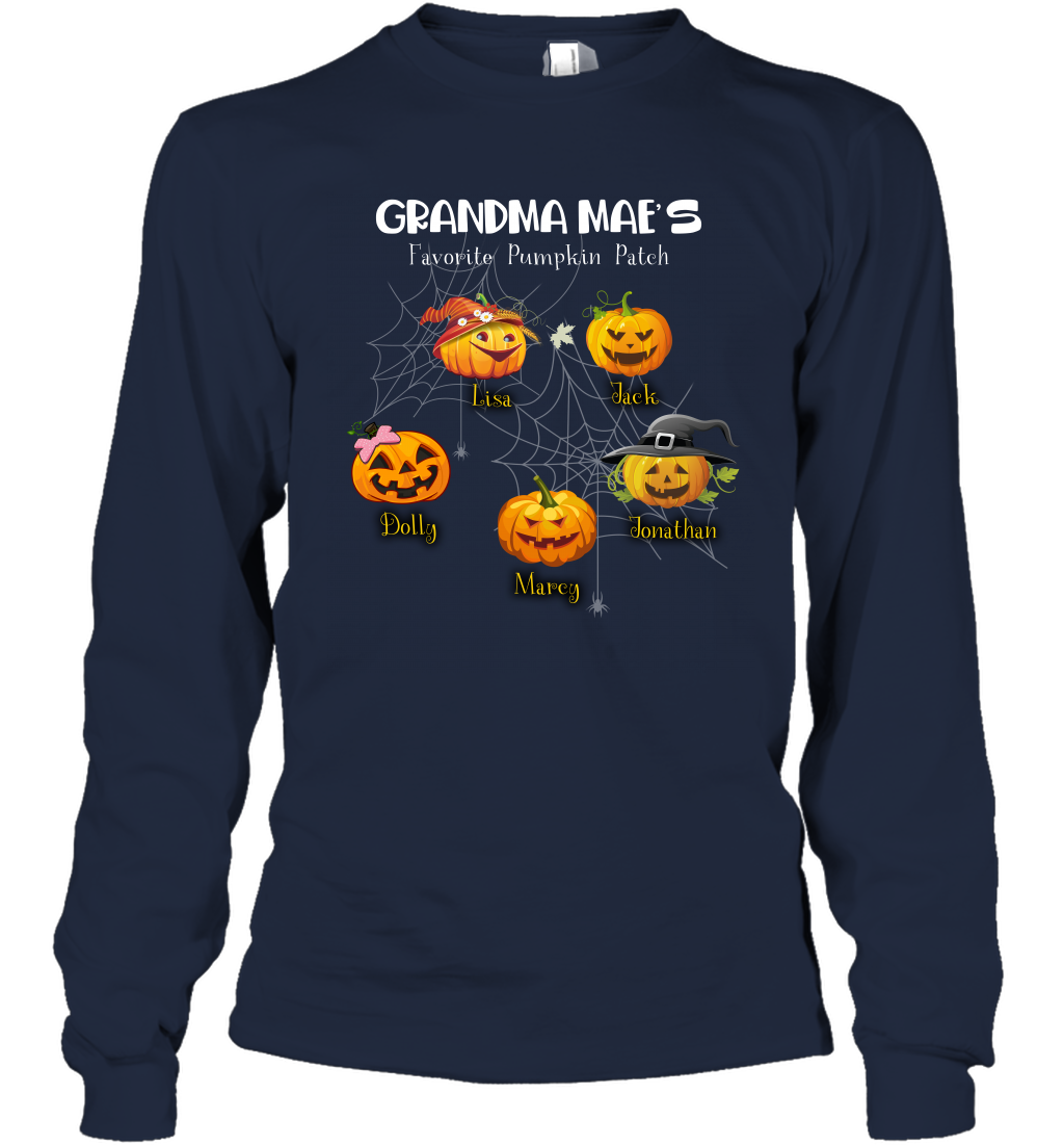 Grandma mae's favorite pumpkin patch Halloween Custom Long Sleeve T-Shirt Long Sleeve T-Shirt Navy