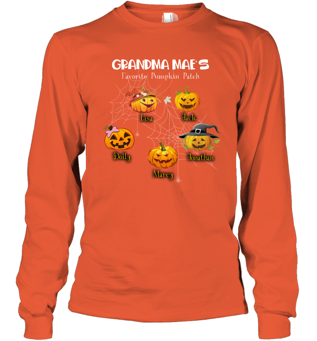 Grandma mae's favorite pumpkin patch Halloween Custom Long Sleeve T-Shirt Long Sleeve T-Shirt Orange