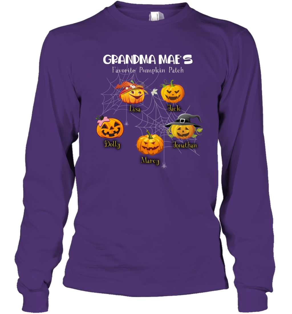 Grandma mae's favorite pumpkin patch Halloween Custom Long Sleeve T-Shirt Long Sleeve T-Shirt Purple