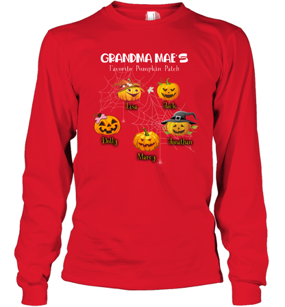Grandma mae's favorite pumpkin patch Halloween Custom Long Sleeve T-Shirt Long Sleeve T-Shirt Red