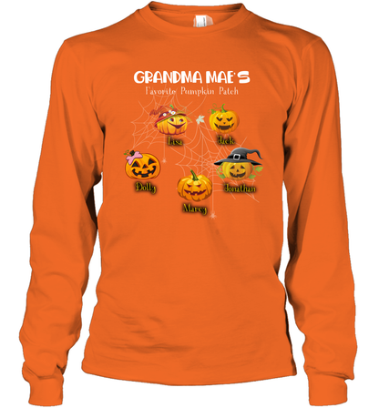 Grandma mae's favorite pumpkin patch Halloween Custom Long Sleeve T-Shirt Long Sleeve T-Shirt S. Orange