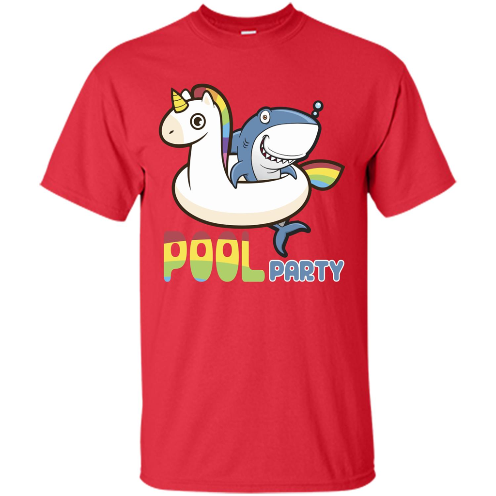 Pool Party T-shirt Unicorn Float Funny Shark Red