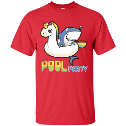 Pool Party T-shirt Unicorn Float Funny Shark Red