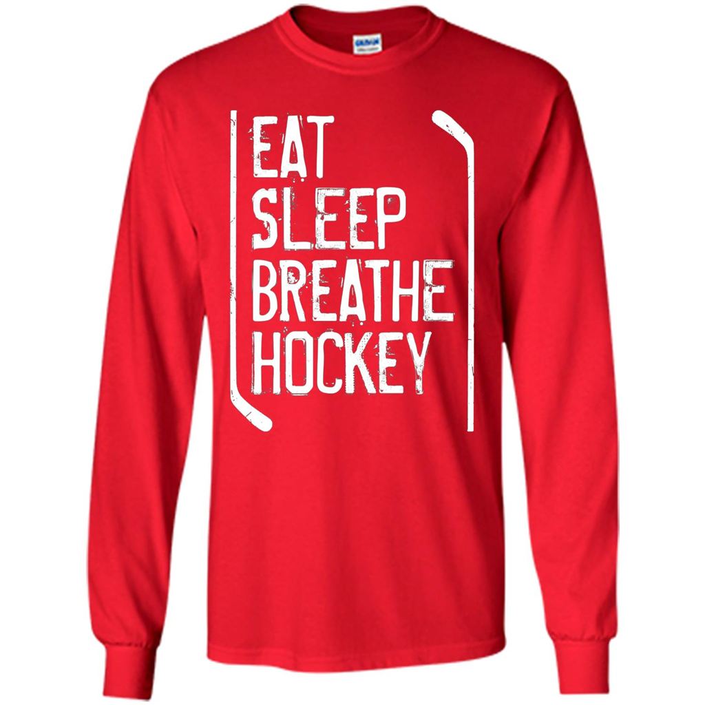 Funny Hockey T-shirt Eat Sleep Breathe Hockey T-Shirt Red