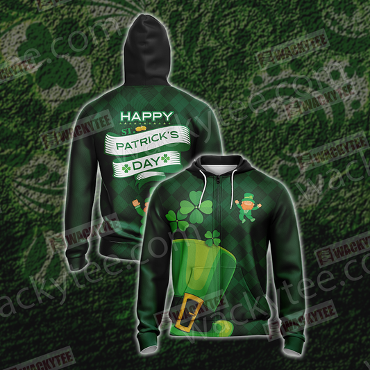 Happy Saint Patrick's Day Unisex Zip Up Hoodie Jacket 4XL