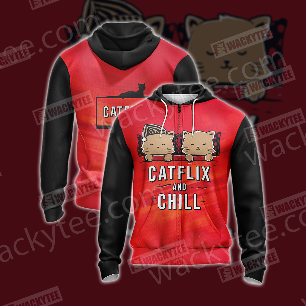 Catflix And Chill Unisex Zip Up Hoodie Jacket 4XL
