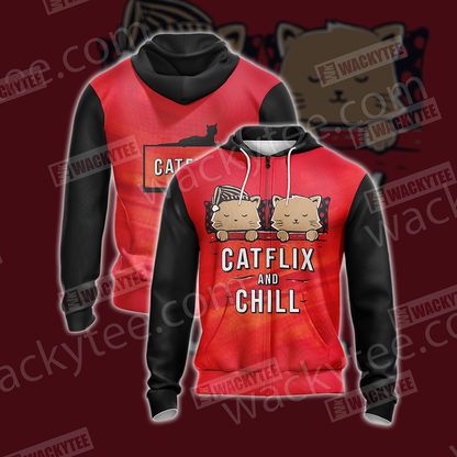 Catflix And Chill Unisex Zip Up Hoodie Jacket 4XL