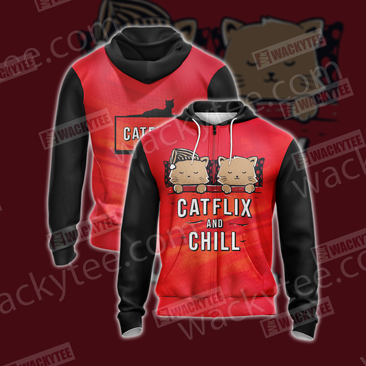 Catflix And Chill Unisex Zip Up Hoodie Jacket 4XL