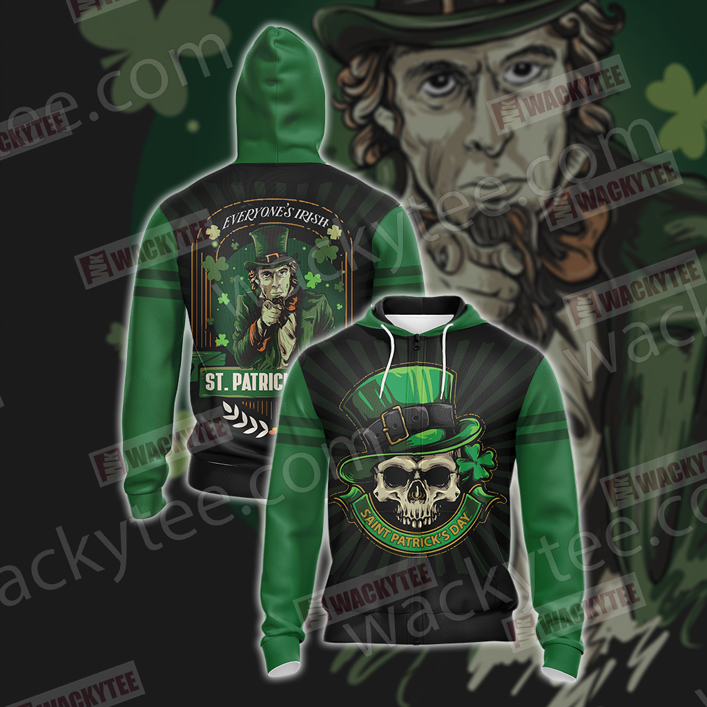 Everyone's Irish Saint Patricks Day Unisex Zip Up Hoodie 4XL