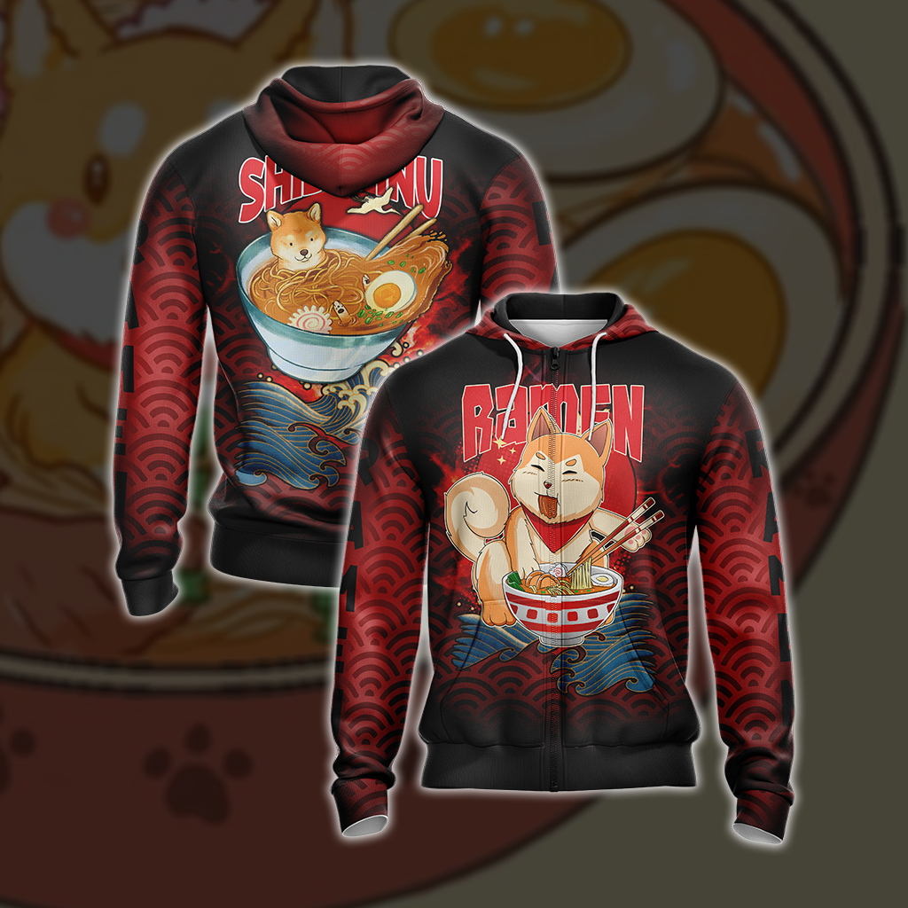 Shiba Inu and Ramen Japanese Style Unisex Zip Up Hoodie 4XL