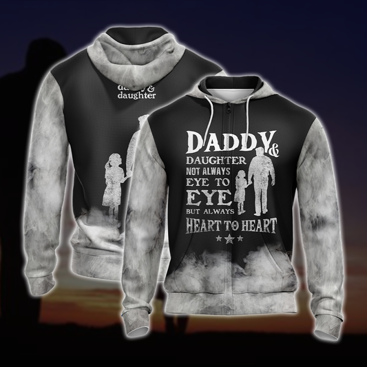 Daddy & Daughter - Not Always Eye To Eye But Always Heart To Heart Unisex 3D Zip Up Hoodie 4XL