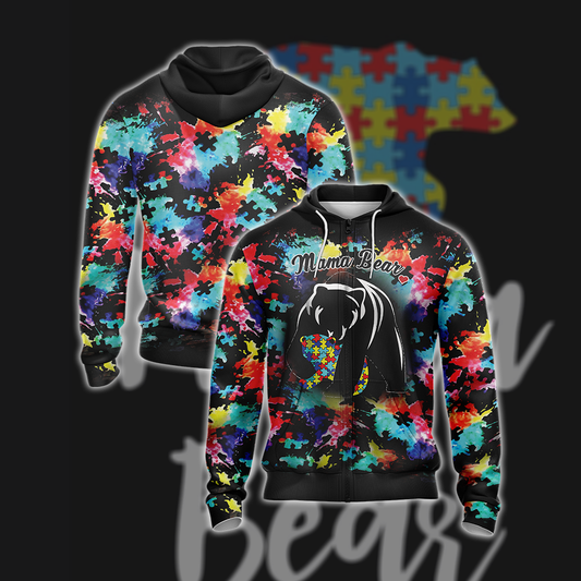 Autism Mama Bear Unisex Zip Up Hoodie 4XL