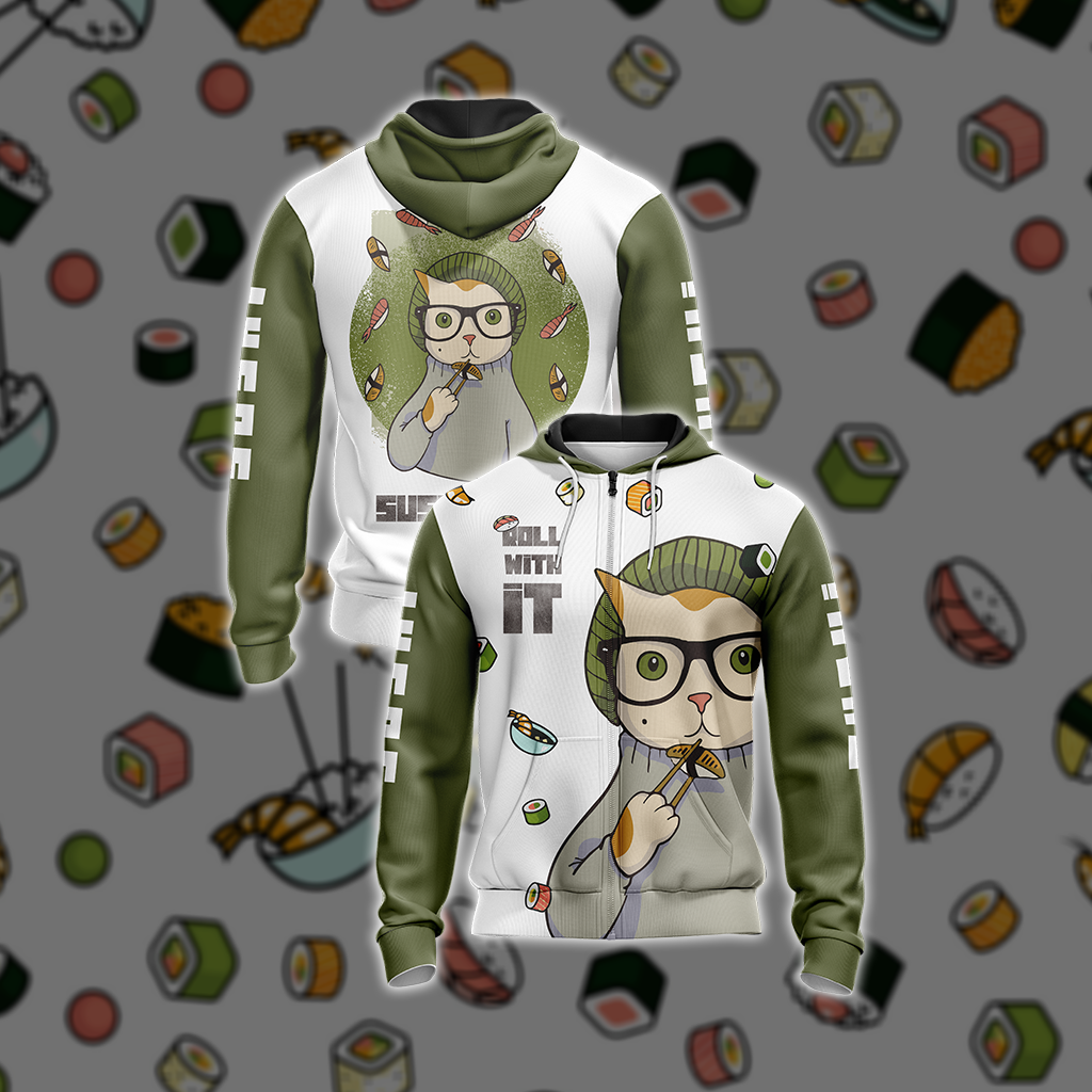 Hipster Cat Sushi Unisex Zip Up Hoodie