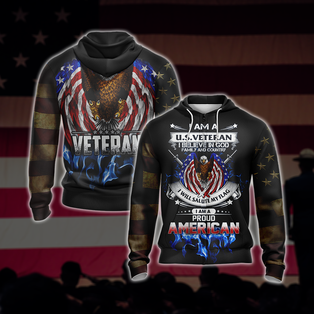 I Am A U.S. Veteran I Believe In God Family And Country Unisex Zip Up Hoodie 4XL
