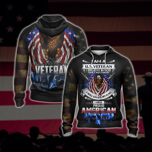 I Am A U.S. Veteran I Believe In God Family And Country Unisex Zip Up Hoodie 4XL
