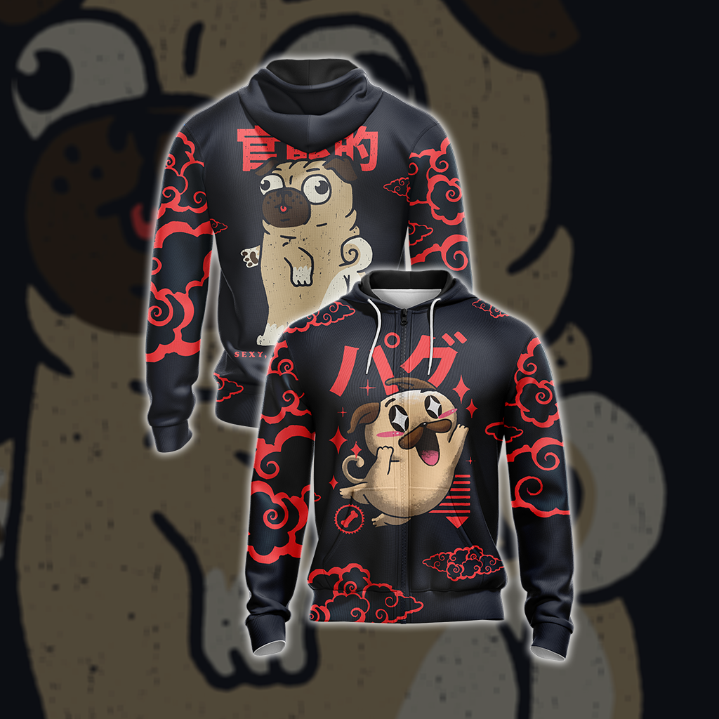 Pug Japanese Dogs Unisex Zip Up Hoodie 4XL