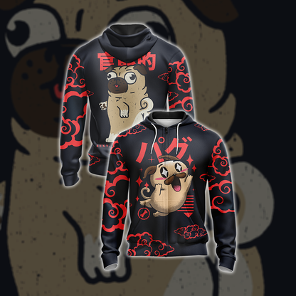 Pug Japanese Dogs Unisex Zip Up Hoodie 4XL