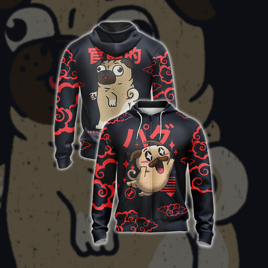 Pug Japanese Dogs Unisex Zip Up Hoodie 4XL