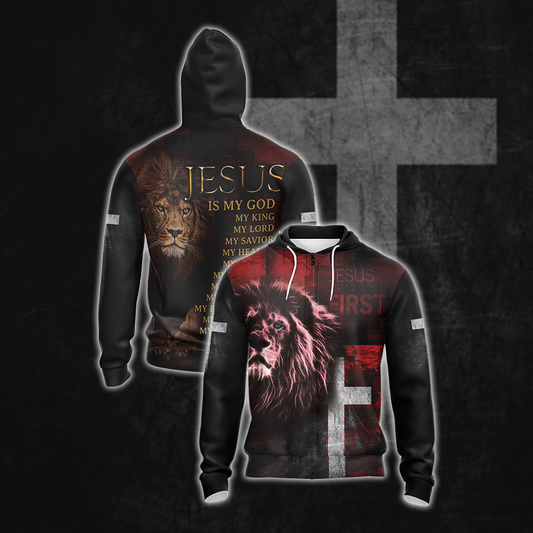 Chirstian Jesus Is My God My King My Lord Unisex Zip Up Hoodie 4XL