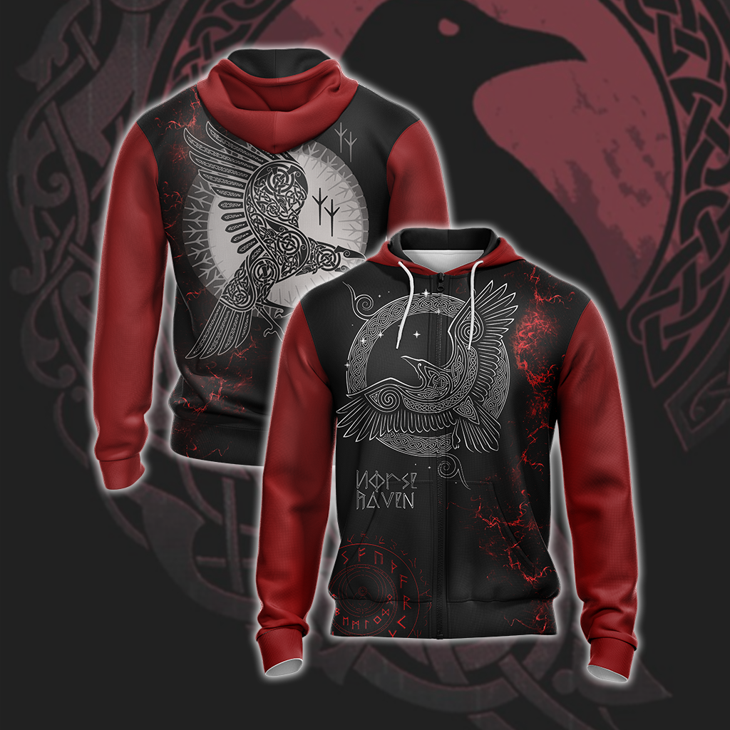 Norse Raven Unisex Zip Up Hoodie