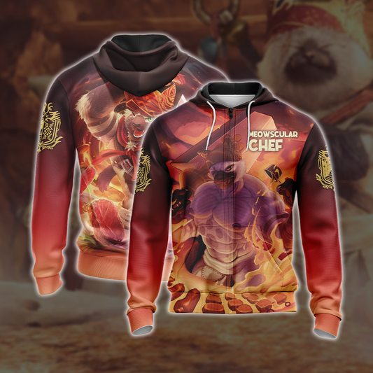 Monster Hunter Meowscular Chef Unisex 3D Zip Up Hoodie 4XL