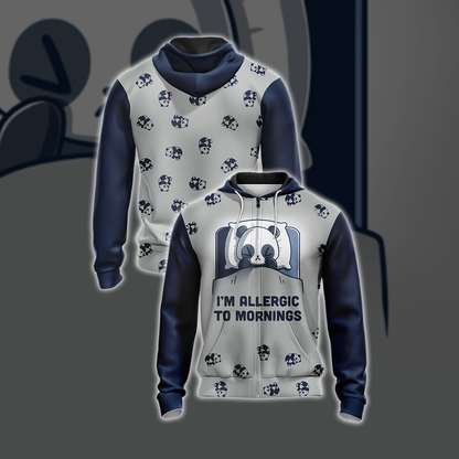 Kawaii Panda I'm Allergic To Morning Unisex Zip Up Hoodie 4XL