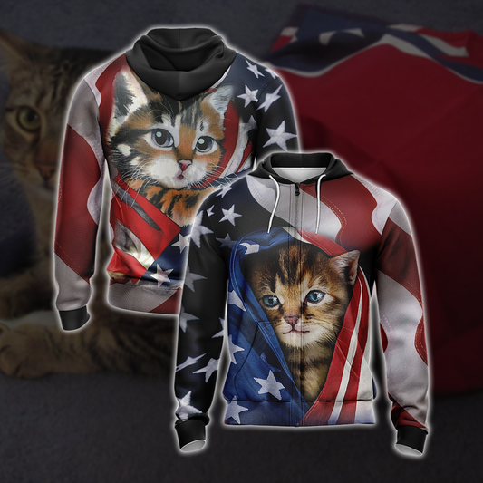 Patriotic Kitten Unisex Zip Up Hoodie 4XL