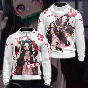 Nezuko Demon Slayer All Over Print T-shirt Zip Hoodie Pullover Hoodie