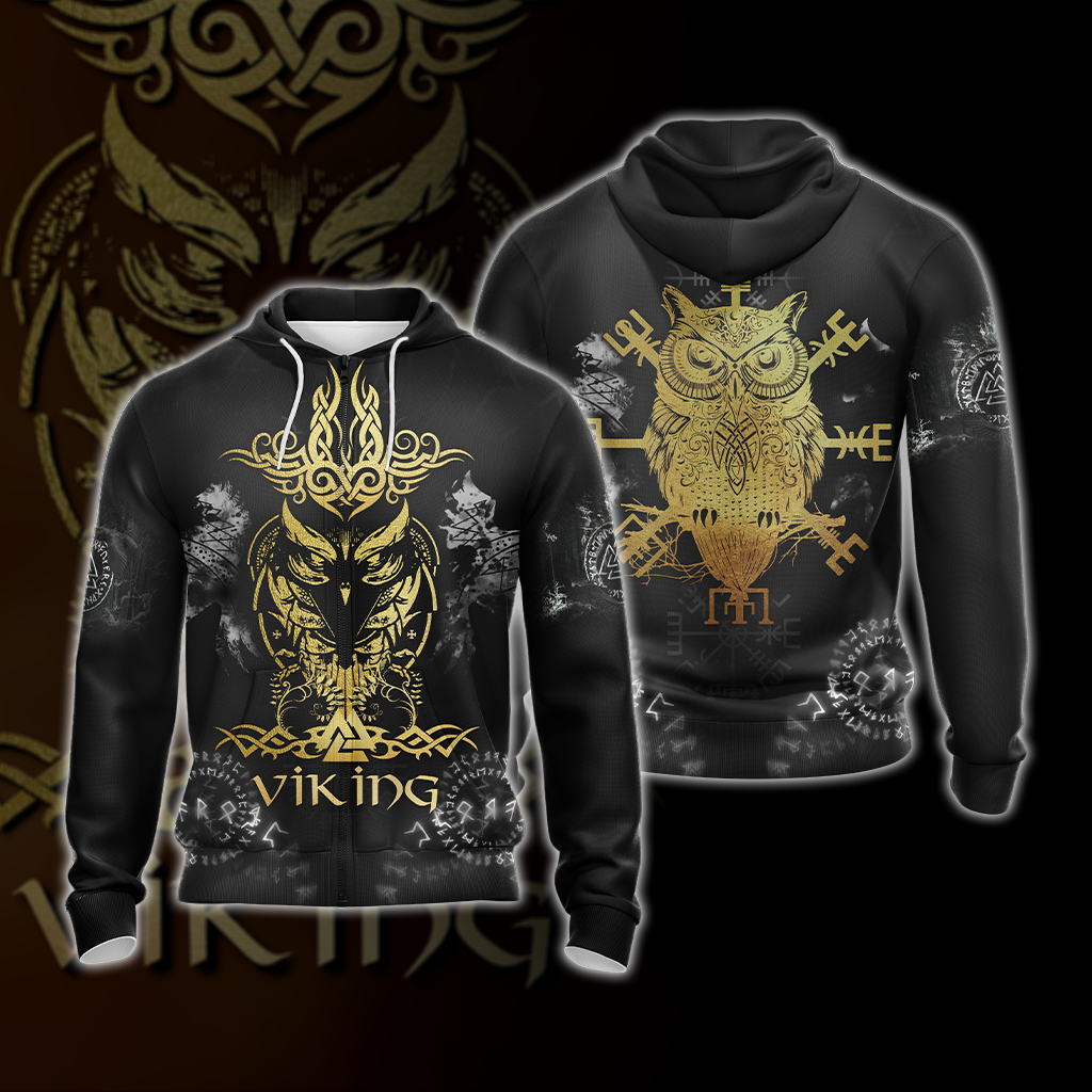 Viking Norse Owl Unisex 3D T-shirt Zip Hoodie Pullover Hoodie Zip Hoodie