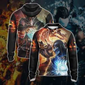 Mortal Kombat - Scorpion vs Sub-Zero 3D T-shirt Zip Hoodie XS 