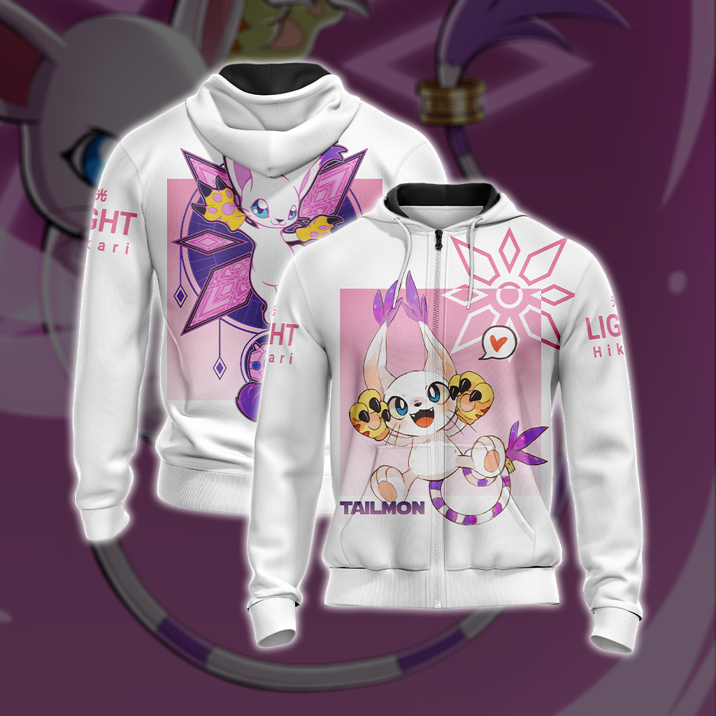 Digimon Tailmon Unisex 3D Zip Up Hoodie 4XL