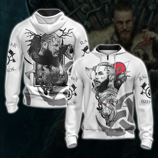 Vikings- Ragnar Lodbrok Unisex Zip Up Hoodie 4XL